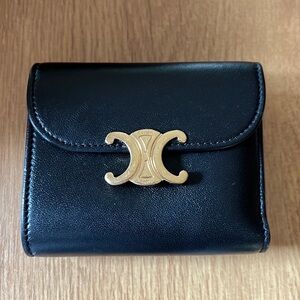 Authentic Celine small flap triomphe in shiny blk